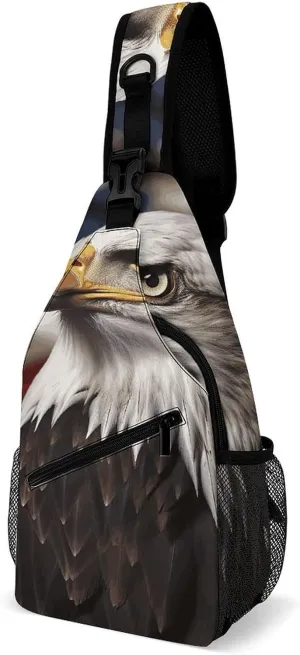 Bald Eagle US Flag Pictures Sling Bag for Men Women Waterproof Chest Bag Print Cross Chest Bag Diagonally Gym Sport Travel Hiking Daypack