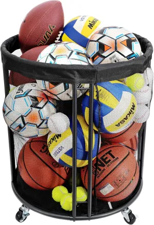 Ball Storage Bin, Sports Ball Storage Cart, Ball Holder with Wheels for Basketball, Soccer, Garage, School, Indoor, Outdoor Ball Basketball Storage Rack Upgraged