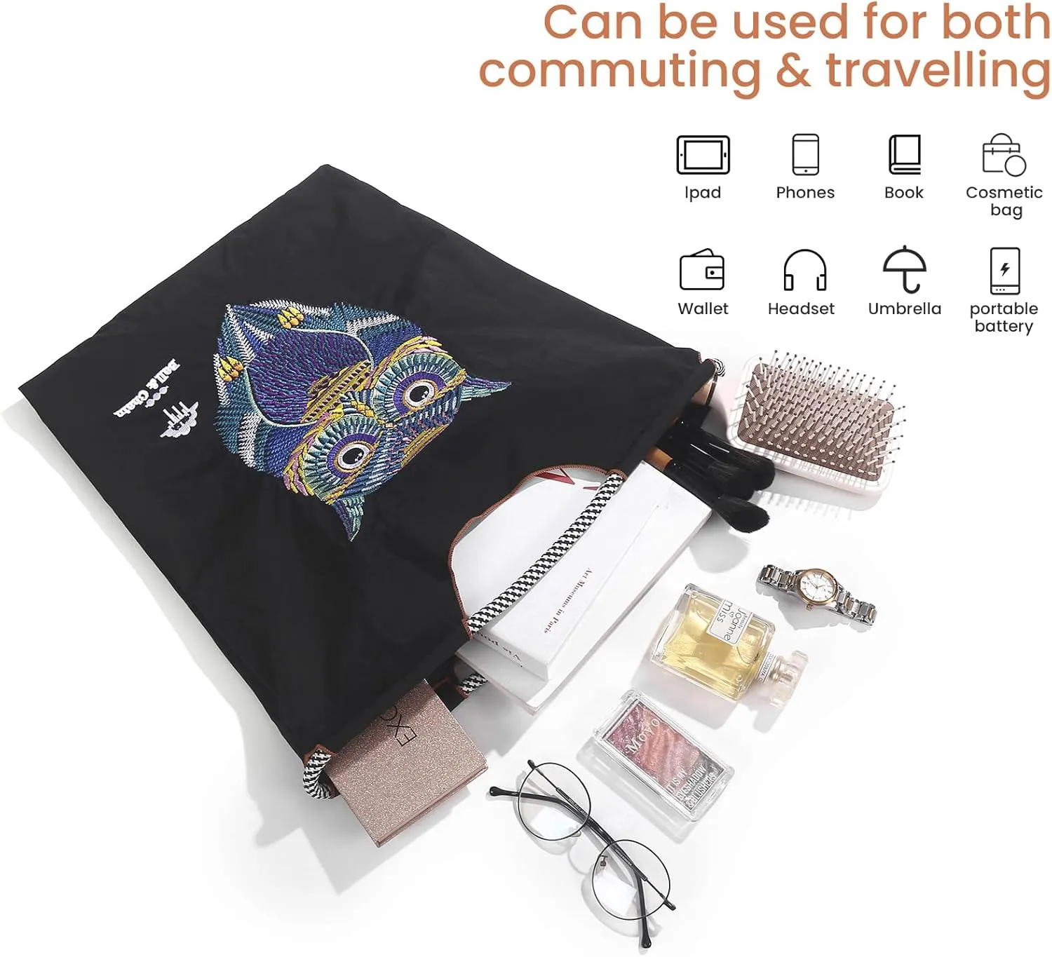 Ball&Chain Nylon Travel Tote Bag for Women，Lightweight Medium Reusable Grocery Shopping Cloth Bags，Suitable for Daily Life