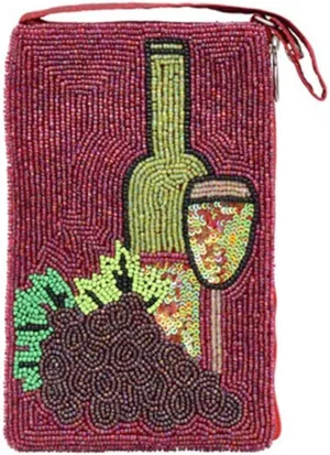 Bamboo Trading Company Red Wine Lovers Club Bag Beaded Phone Crossbody, Merlot
