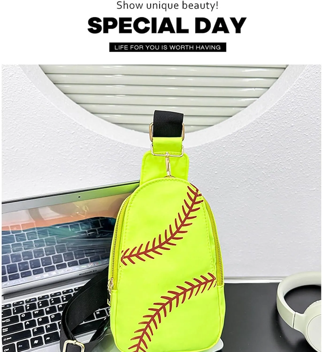 Baseball Crossbody Bag for Women – Softball Sling Bag with Multiple Pockets, Adjustable Strap, Hands-Free Design for Sports