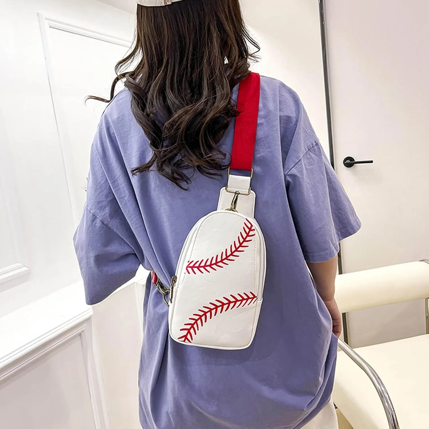 Baseball Crossbody Bag for Women – Softball Sling Bag with Multiple Pockets, Adjustable Strap, Hands-Free Design for Sports