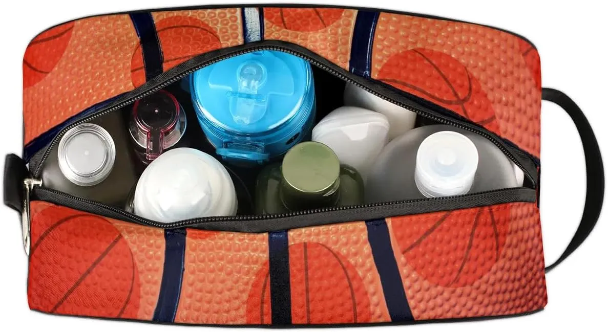 Basketball Texture Travel Toiletry Bag Kit for Men Sports Basketball Cosmetic Makeup Bag for Boys Waterproof Shaving Bag Hanging Wash Bag Organizer for Toiletries Accessories