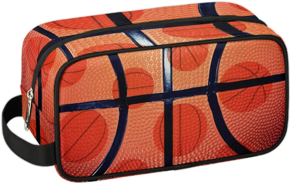 Basketball Texture Travel Toiletry Bag Kit for Men Sports Basketball Cosmetic Makeup Bag for Boys Waterproof Shaving Bag Hanging Wash Bag Organizer for Toiletries Accessories