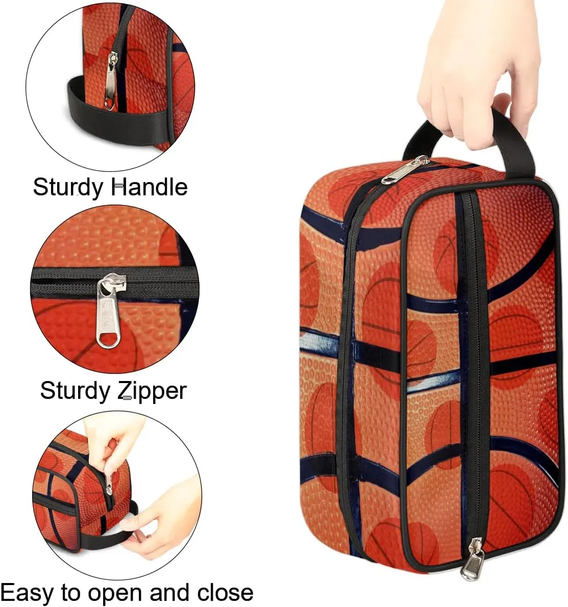 Basketball Texture Travel Toiletry Bag Kit for Men Sports Basketball Cosmetic Makeup Bag for Boys Waterproof Shaving Bag Hanging Wash Bag Organizer for Toiletries Accessories