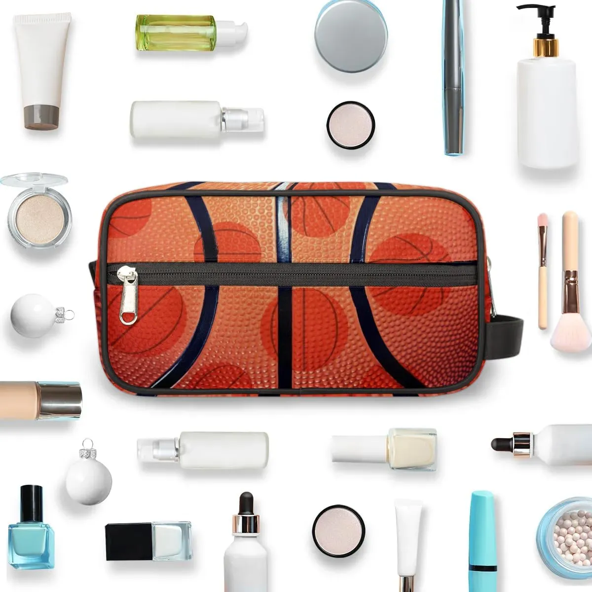 Basketball Texture Travel Toiletry Bag Kit for Men Sports Basketball Cosmetic Makeup Bag for Boys Waterproof Shaving Bag Hanging Wash Bag Organizer for Toiletries Accessories