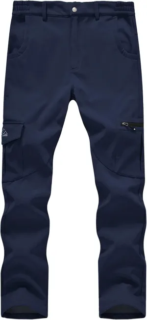 BASUDAM Men's Cargo Work Pants Snow Waterproof Softshell Winter Fleece Lined Insulated Outdoor Mountain with 6 Pockets