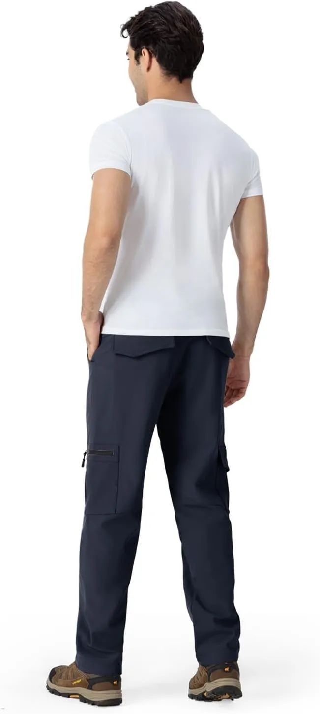 BASUDAM Men's Cargo Work Pants Snow Waterproof Softshell Winter Fleece Lined Insulated Outdoor Mountain with 6 Pockets