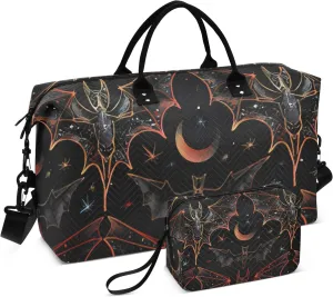 Bat Travel Duffle Bag Gym Bag, Goth Bat Star Weekender Bags for Women with Toiletry Bag Travel Tote Bag Swim Bag