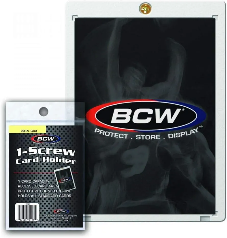 BCW 1 Screw Card Holder - 20 PT | Standard Trading Card Protector | Clear Polystyrene Screwdown Case | 2-Piece Design with Brass Screw | 50 Count