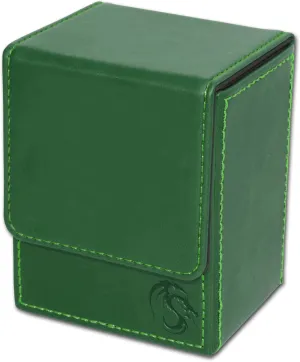 BCW Deck Case LX | Holds 80 Sleeved Gaming Cards | Green Leatherette with Red Stitching | Magnetic Closure | Durable Card Storage for Magic, Pokémon, Star Wars, and More