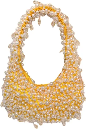 Beaded Pearl Shoulder Bags for Women White Purse Summer Beaded Bag Handmade Hobo Handbag Evening Purse