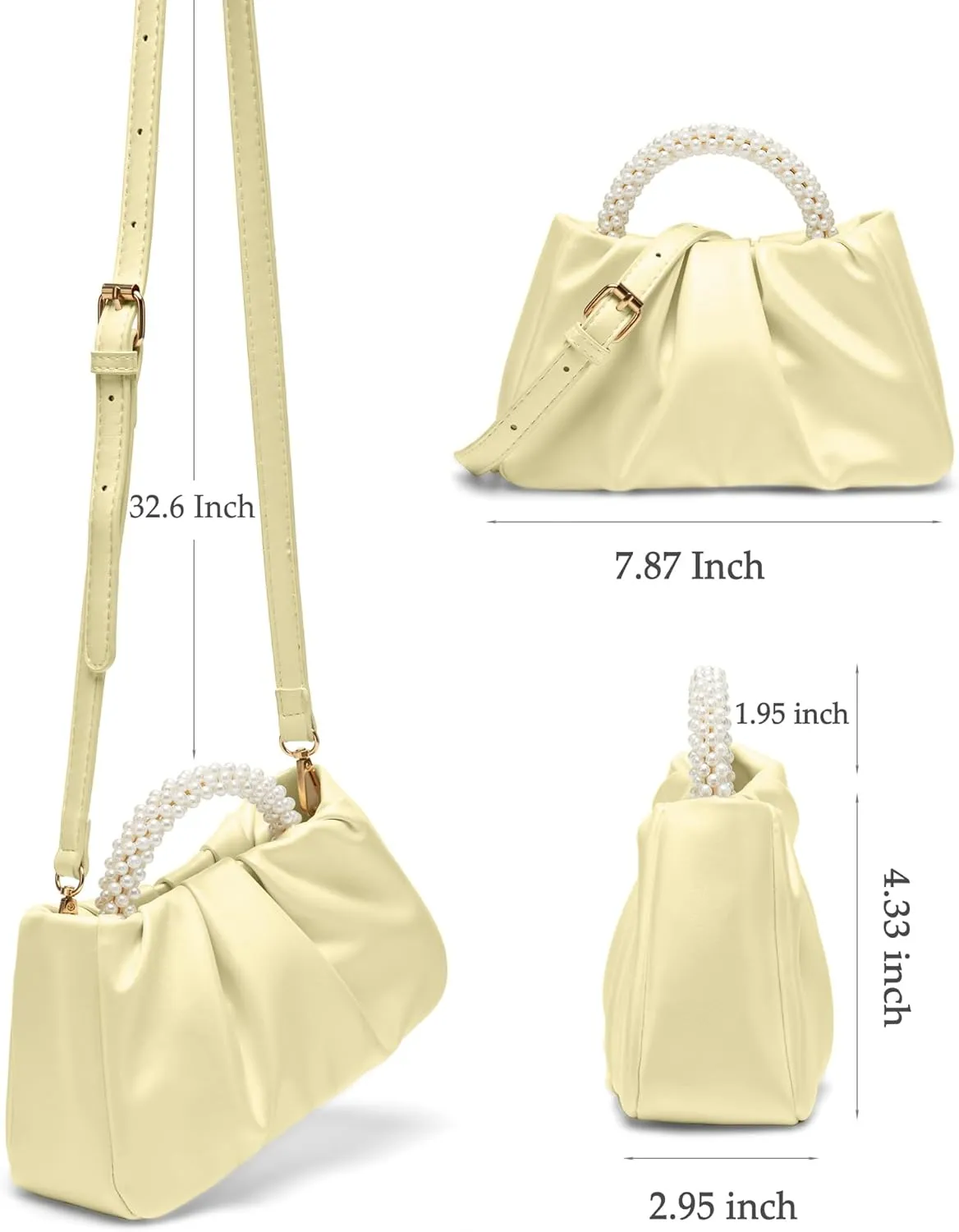Beatfull Evening Purse Women Small Pearl Handbags Soft Leather Ruched Bag Wedding Bridal Clutch Party Prom Crossbody Purses