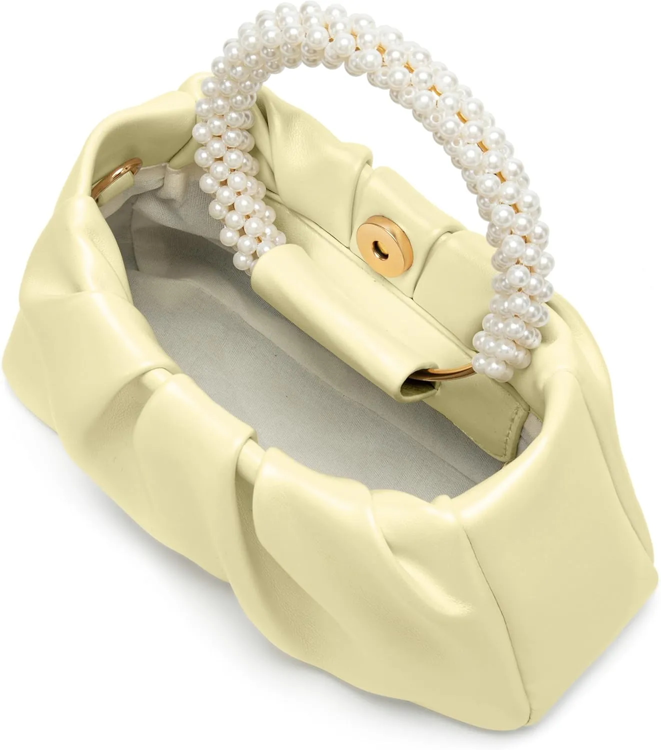 Beatfull Evening Purse Women Small Pearl Handbags Soft Leather Ruched Bag Wedding Bridal Clutch Party Prom Crossbody Purses