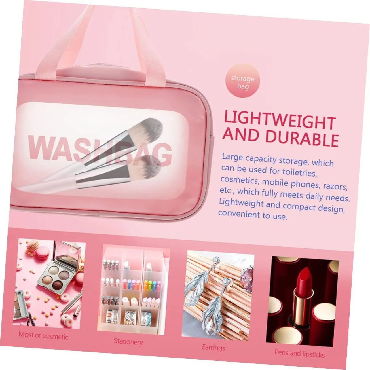 Beaupretty transparent cosmetic bag large Toiletry Bags Zipper Cosmetic Train Bag Toiletry Organizer Bag Personal Bath clear organizer bags Personal Wash Bag pvc travel makeup bag handheld