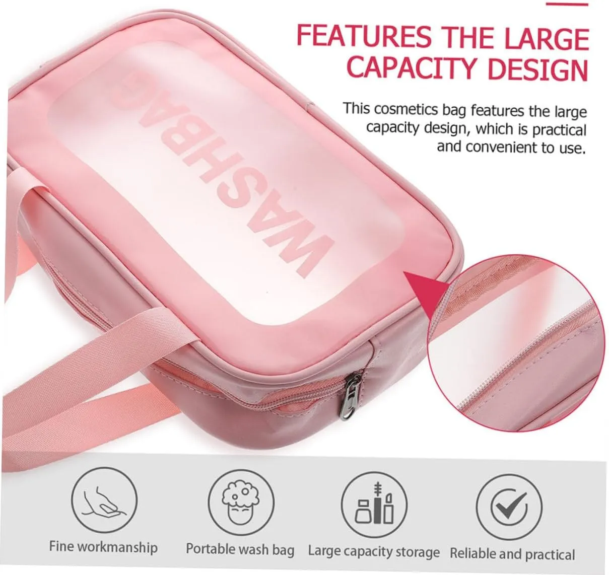 Beaupretty transparent cosmetic bag large Toiletry Bags Zipper Cosmetic Train Bag Toiletry Organizer Bag Personal Bath clear organizer bags Personal Wash Bag pvc travel makeup bag handheld