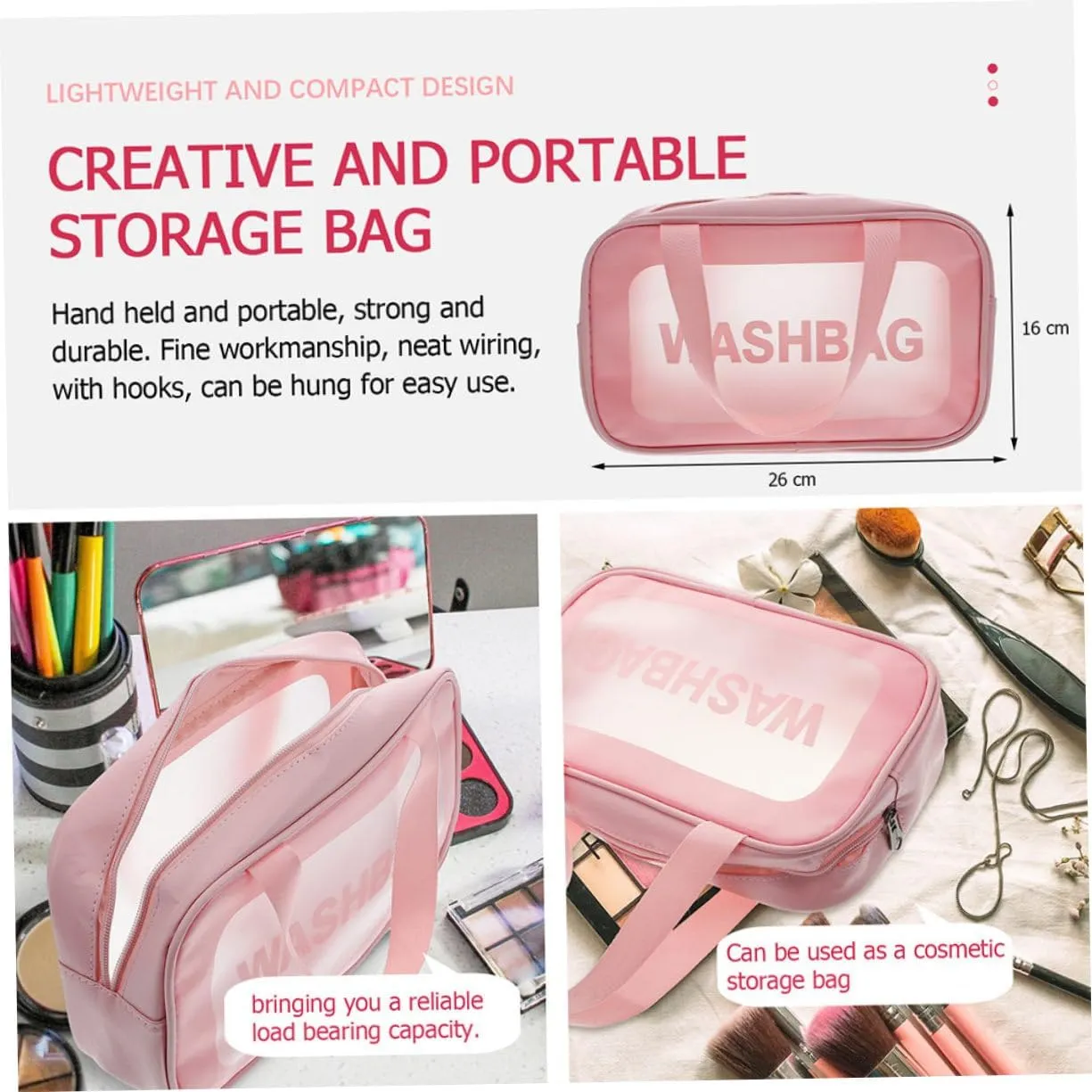 Beaupretty transparent cosmetic bag large Toiletry Bags Zipper Cosmetic Train Bag Toiletry Organizer Bag Personal Bath clear organizer bags Personal Wash Bag pvc travel makeup bag handheld