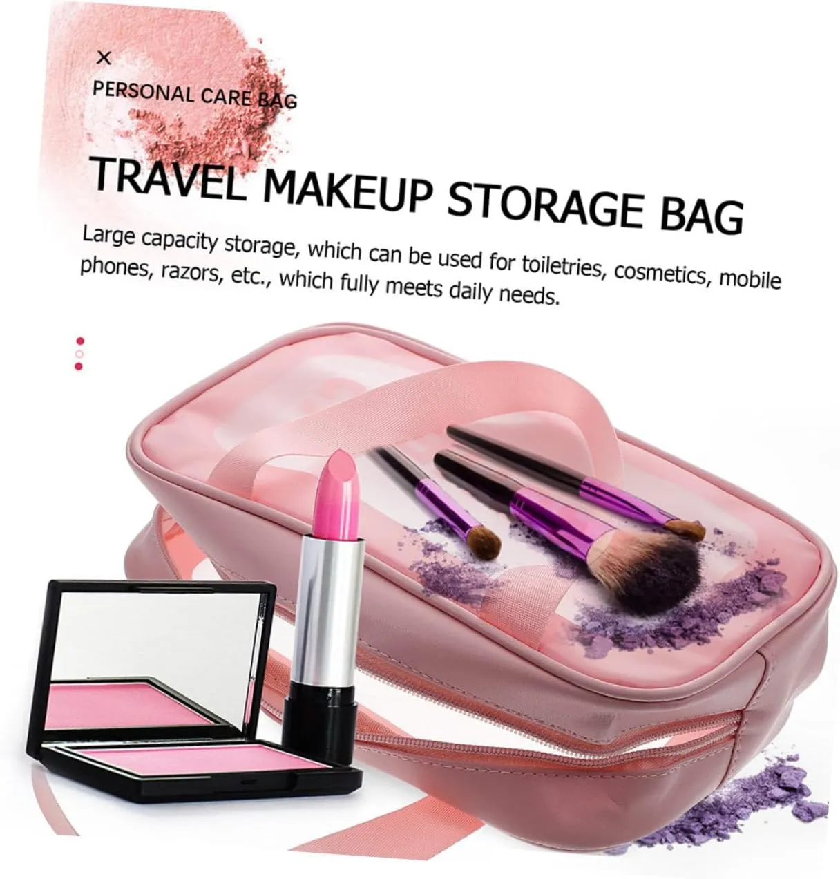 Beaupretty transparent cosmetic bag large Toiletry Bags Zipper Cosmetic Train Bag Toiletry Organizer Bag Personal Bath clear organizer bags Personal Wash Bag pvc travel makeup bag handheld