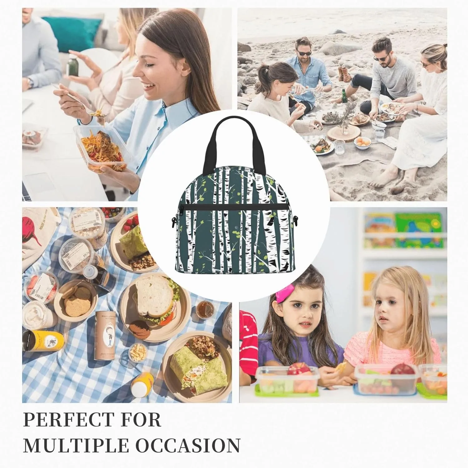 Beauty Birch Tree Insulated Lunch Bag Lunch Box For Women Men Reusable Tote For Office Gym Outings