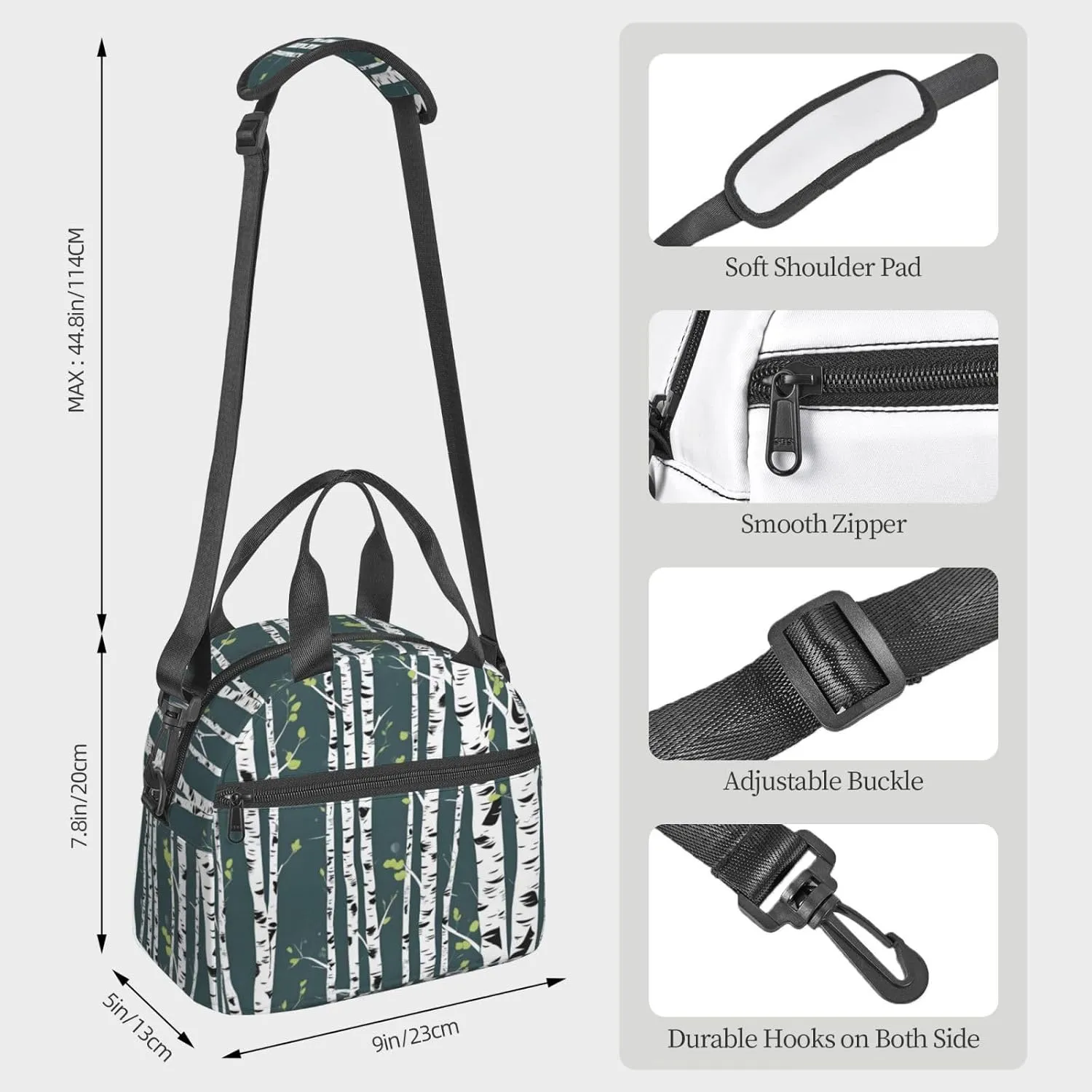 Beauty Birch Tree Insulated Lunch Bag Lunch Box For Women Men Reusable Tote For Office Gym Outings