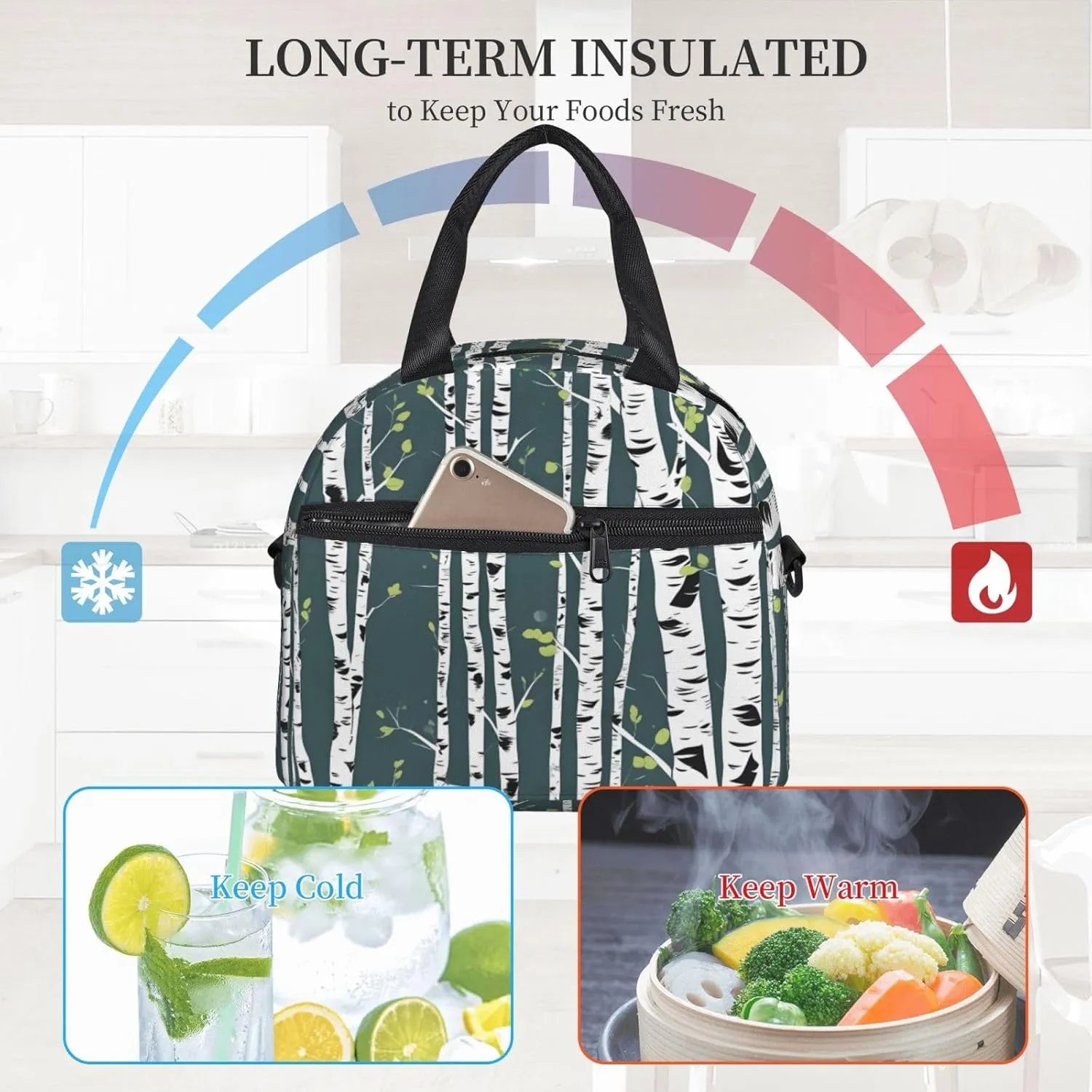Beauty Birch Tree Insulated Lunch Bag Lunch Box For Women Men Reusable Tote For Office Gym Outings