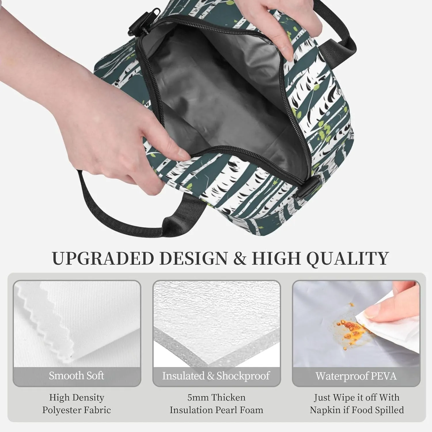 Beauty Birch Tree Insulated Lunch Bag Lunch Box For Women Men Reusable Tote For Office Gym Outings
