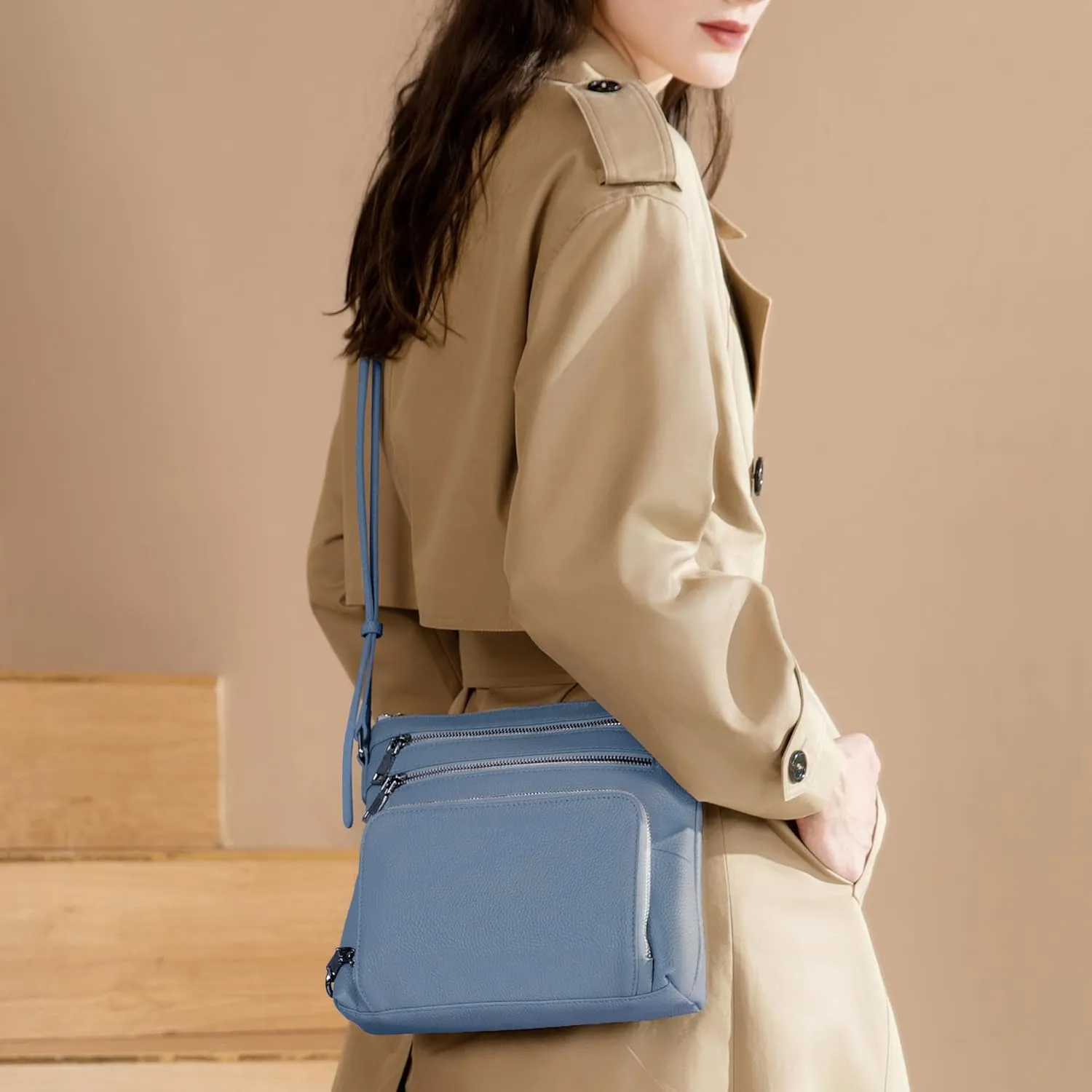 befen Genuine Leather Crossbody Bags for Women, Lightweight Medium Anti-Theft Shoulder Purse with Built in RFID Wallet