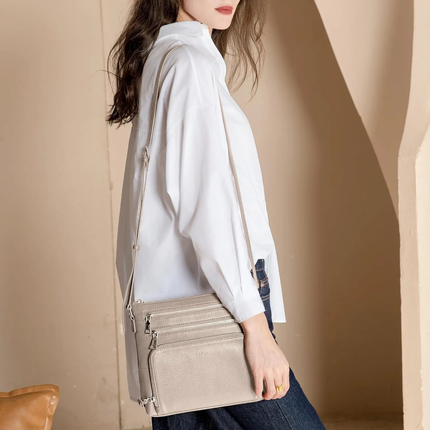 befen Genuine Leather Crossbody Bags for Women, Lightweight Medium Anti-Theft Shoulder Purse with Built in RFID Wallet