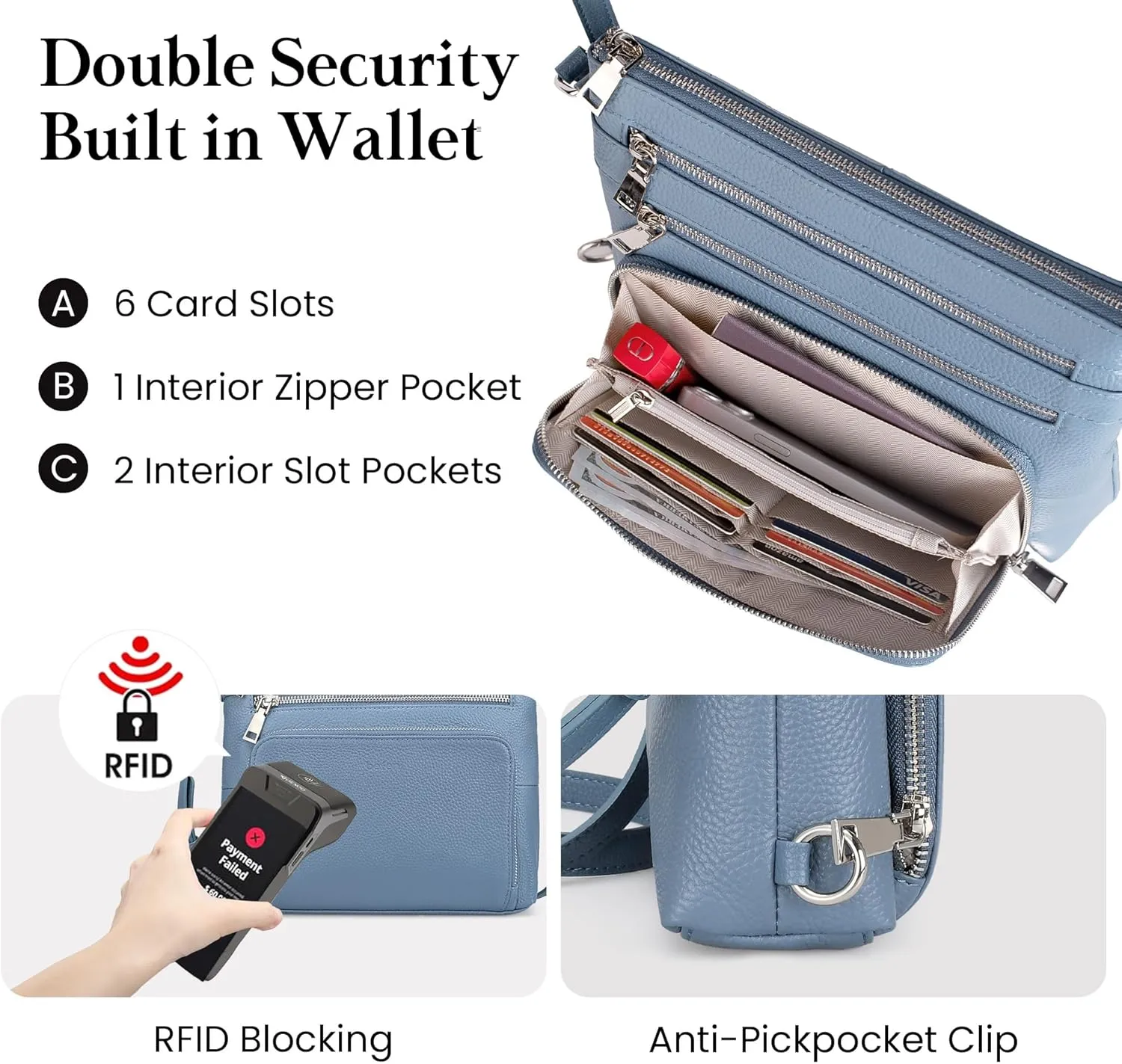 befen Genuine Leather Crossbody Bags for Women, Lightweight Medium Anti-Theft Shoulder Purse with Built in RFID Wallet