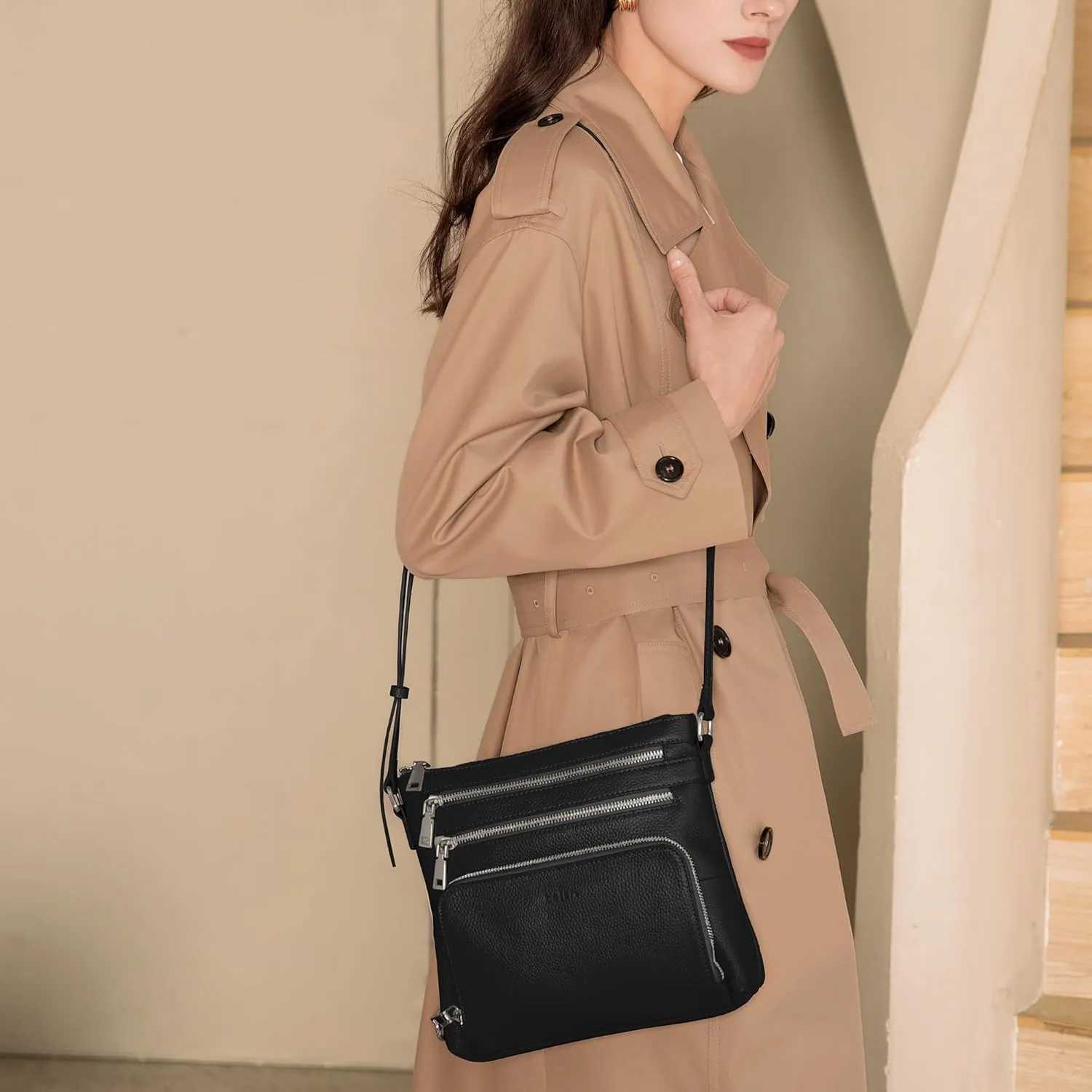 befen Genuine Leather Crossbody Bags for Women, Lightweight Medium Anti-Theft Shoulder Purse with Built in RFID Wallet
