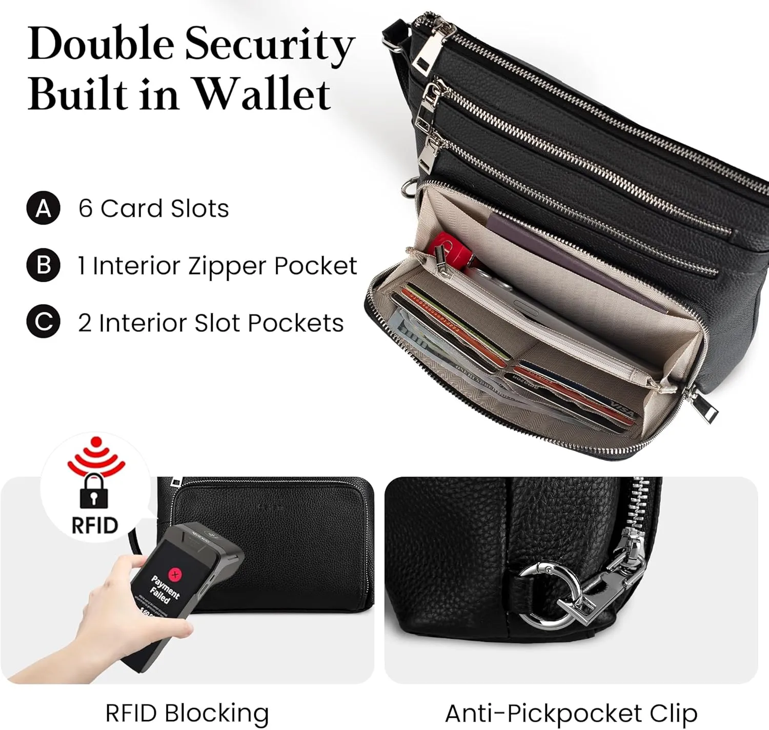 befen Genuine Leather Crossbody Bags for Women, Lightweight Medium Anti-Theft Shoulder Purse with Built in RFID Wallet