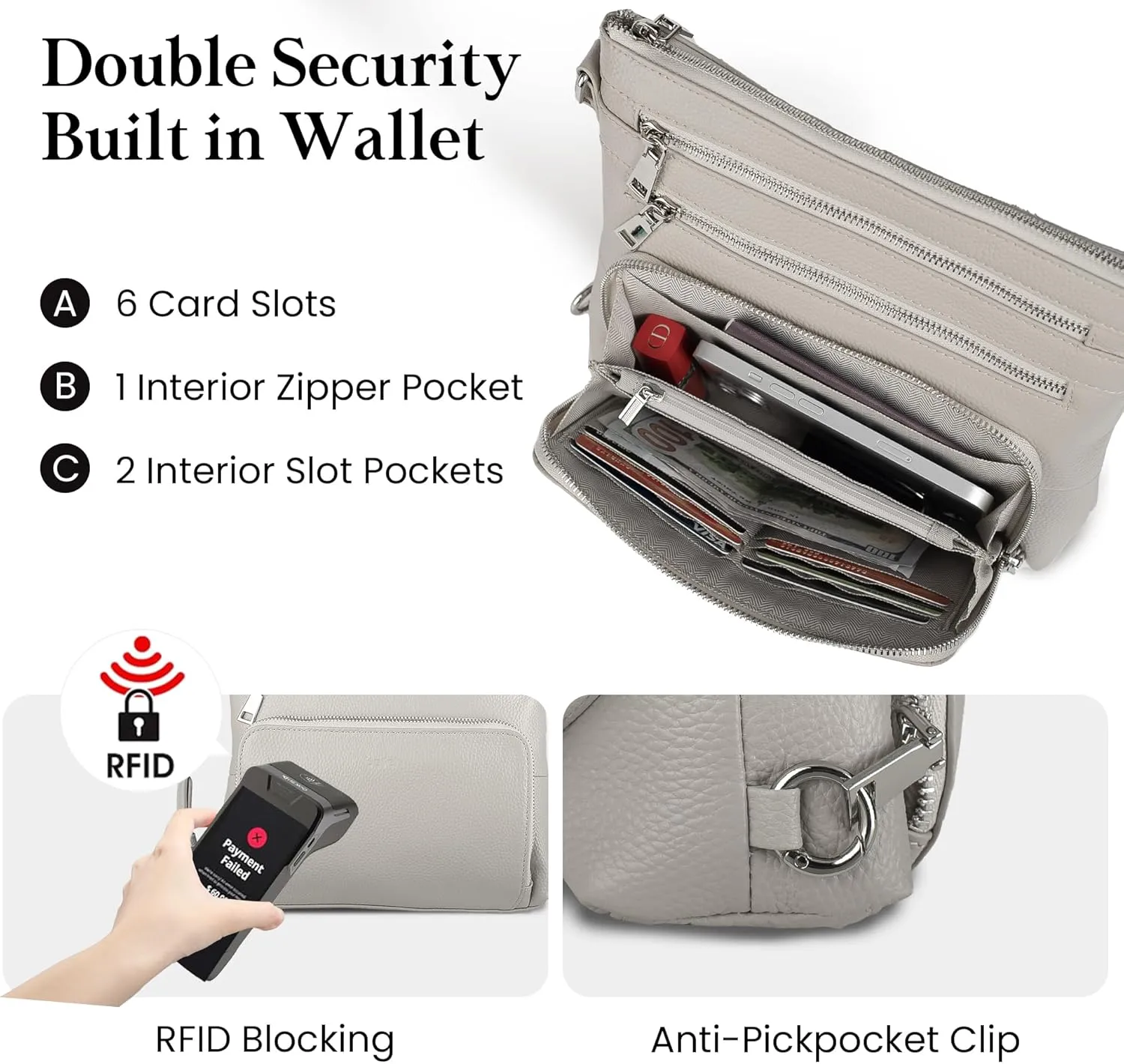 befen Genuine Leather Crossbody Bags for Women, Lightweight Medium Anti-Theft Shoulder Purse with Built in RFID Wallet