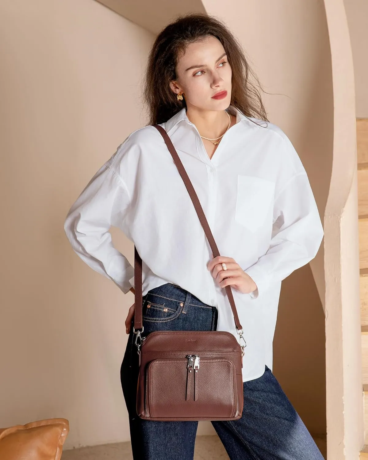 befen Genuine Leather Crossbody Purses for Women, Women's Small Crossbody Shoulder Bag with Built in RFID Wallet