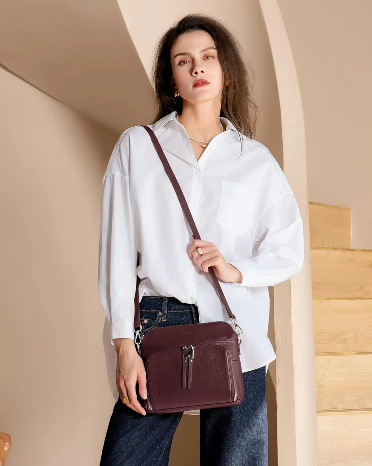befen Genuine Leather Crossbody Purses for Women, Women's Small Crossbody Shoulder Bag with Built in RFID Wallet
