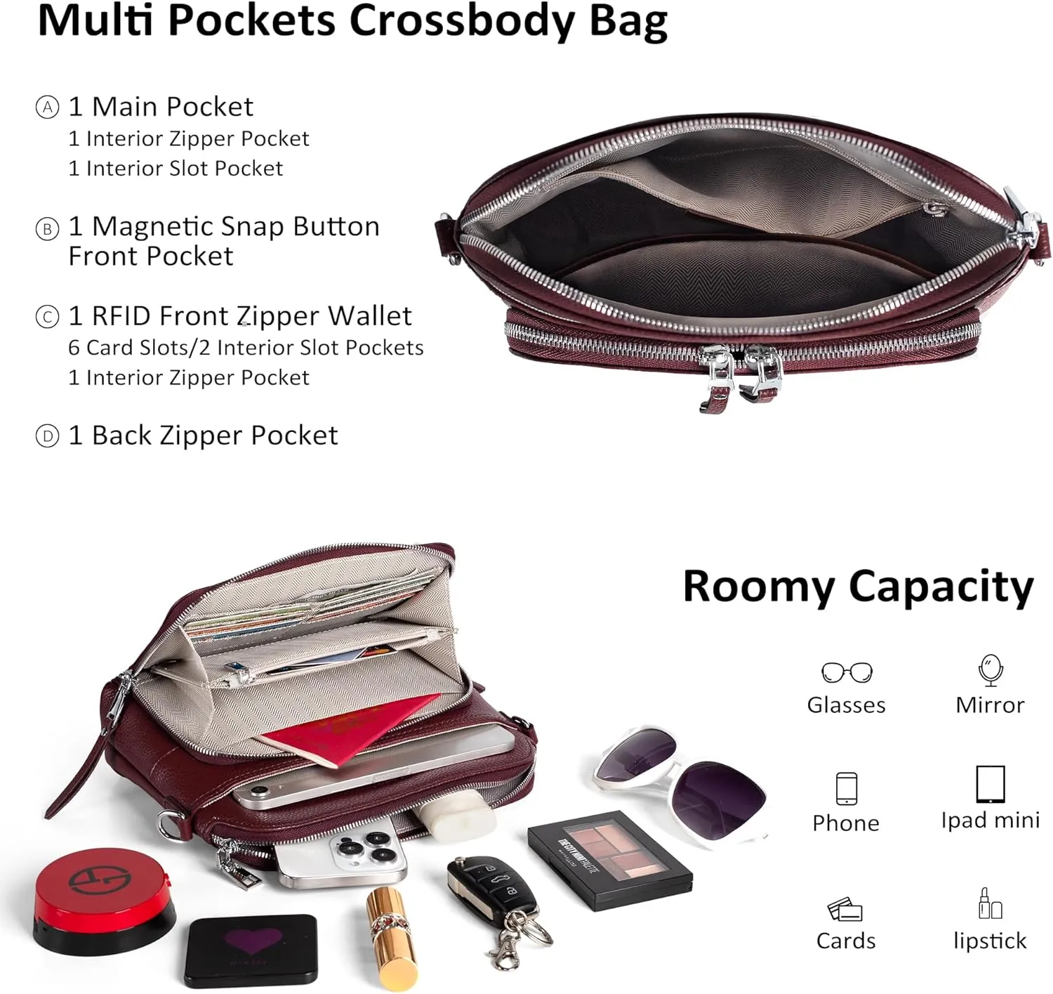 befen Genuine Leather Crossbody Purses for Women, Women's Small Crossbody Shoulder Bag with Built in RFID Wallet