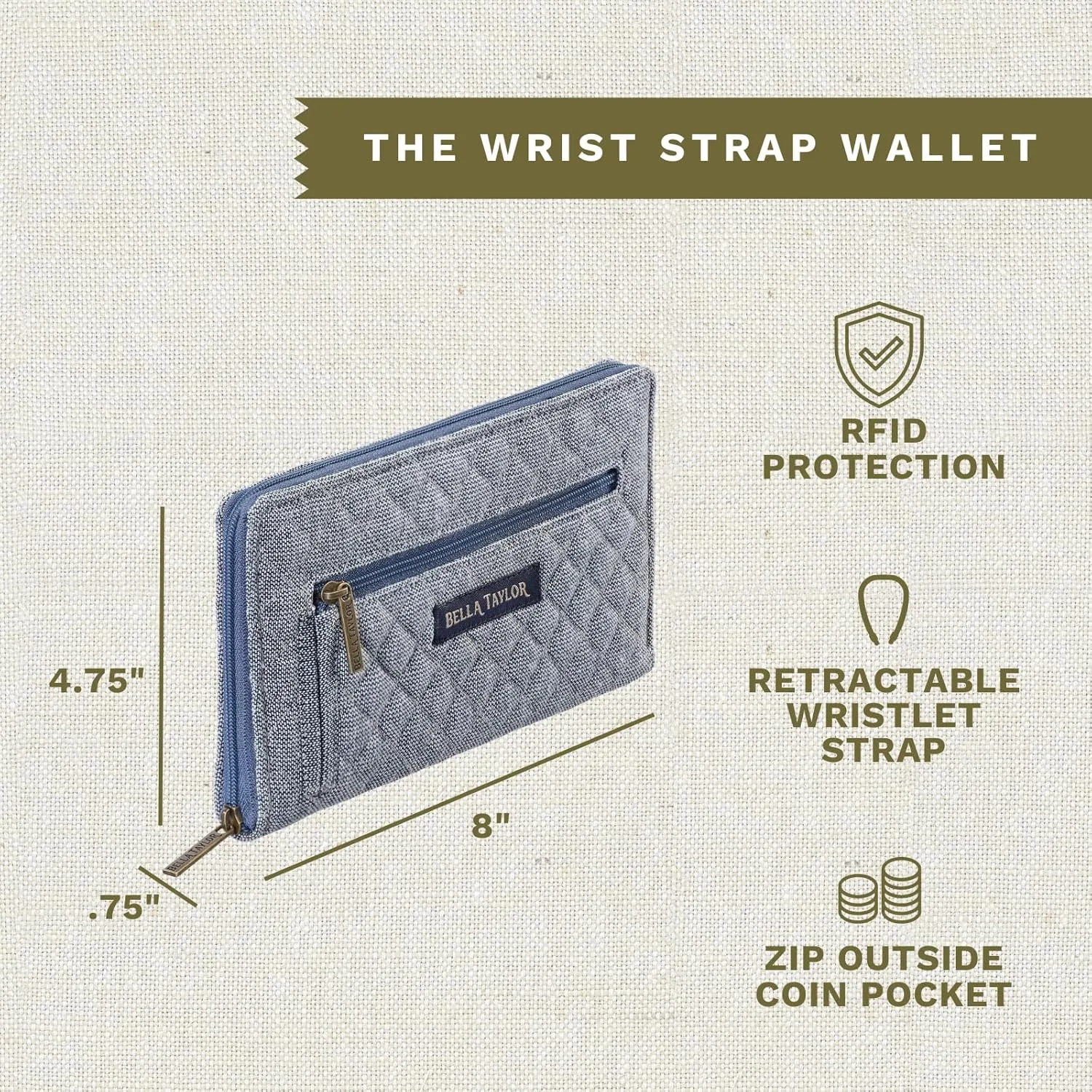 Bella Taylor Wrist Strap Wallet for Women | Multi Card Zip Around Wallet with RFID Protection and Wristlet Strap