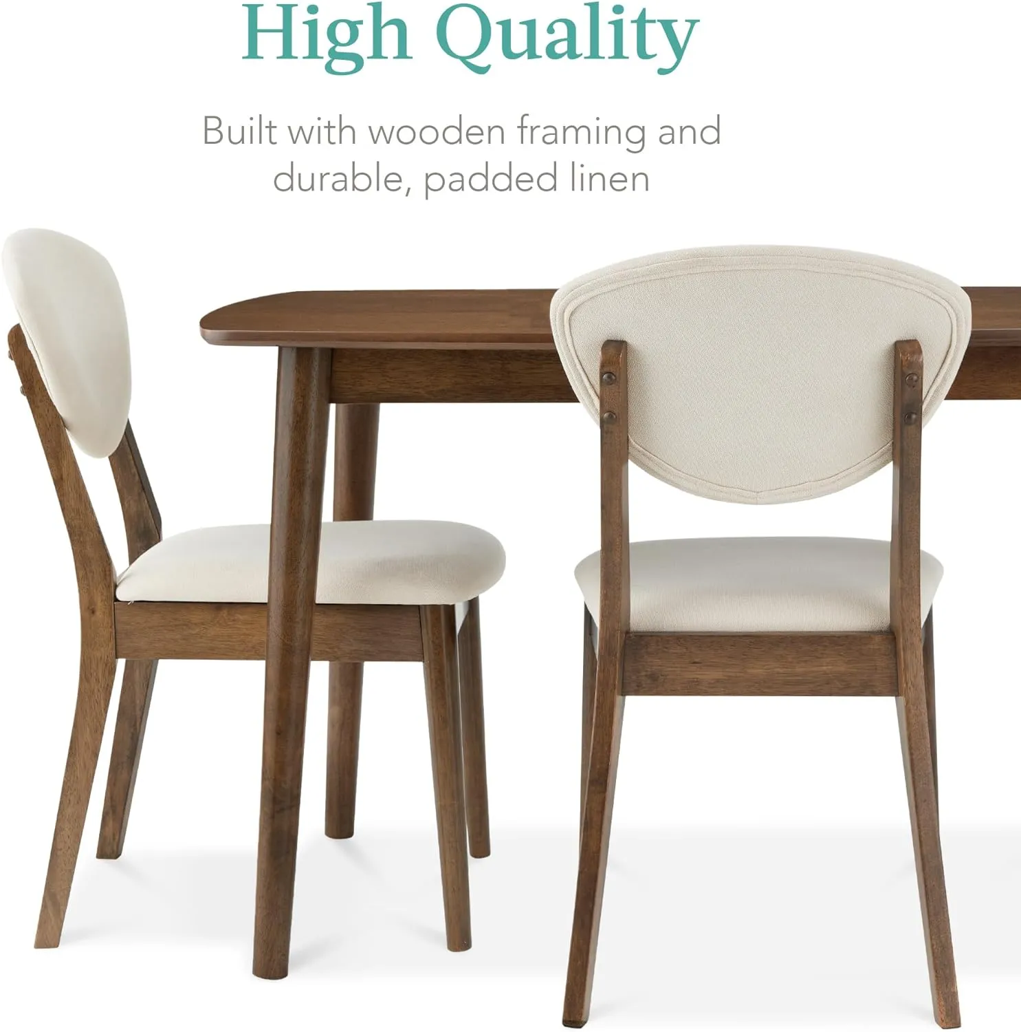 Best Choice Products 5-Piece Dining Set, Compact Mid-Century Modern Table & Chair Set for Home, Apartment w/ 4 Chairs, Padded Seats & Backrests, Wooden Frame - Walnut/Cream