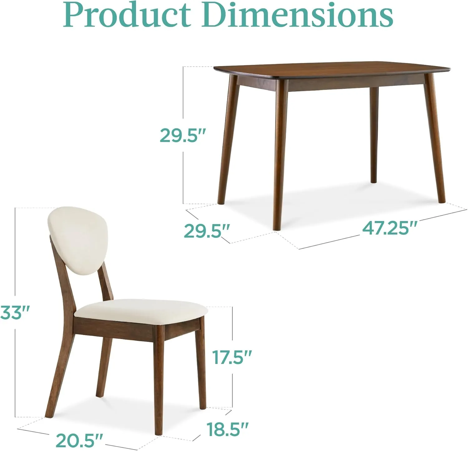 Best Choice Products 5-Piece Dining Set, Compact Mid-Century Modern Table & Chair Set for Home, Apartment w/ 4 Chairs, Padded Seats & Backrests, Wooden Frame - Walnut/Cream