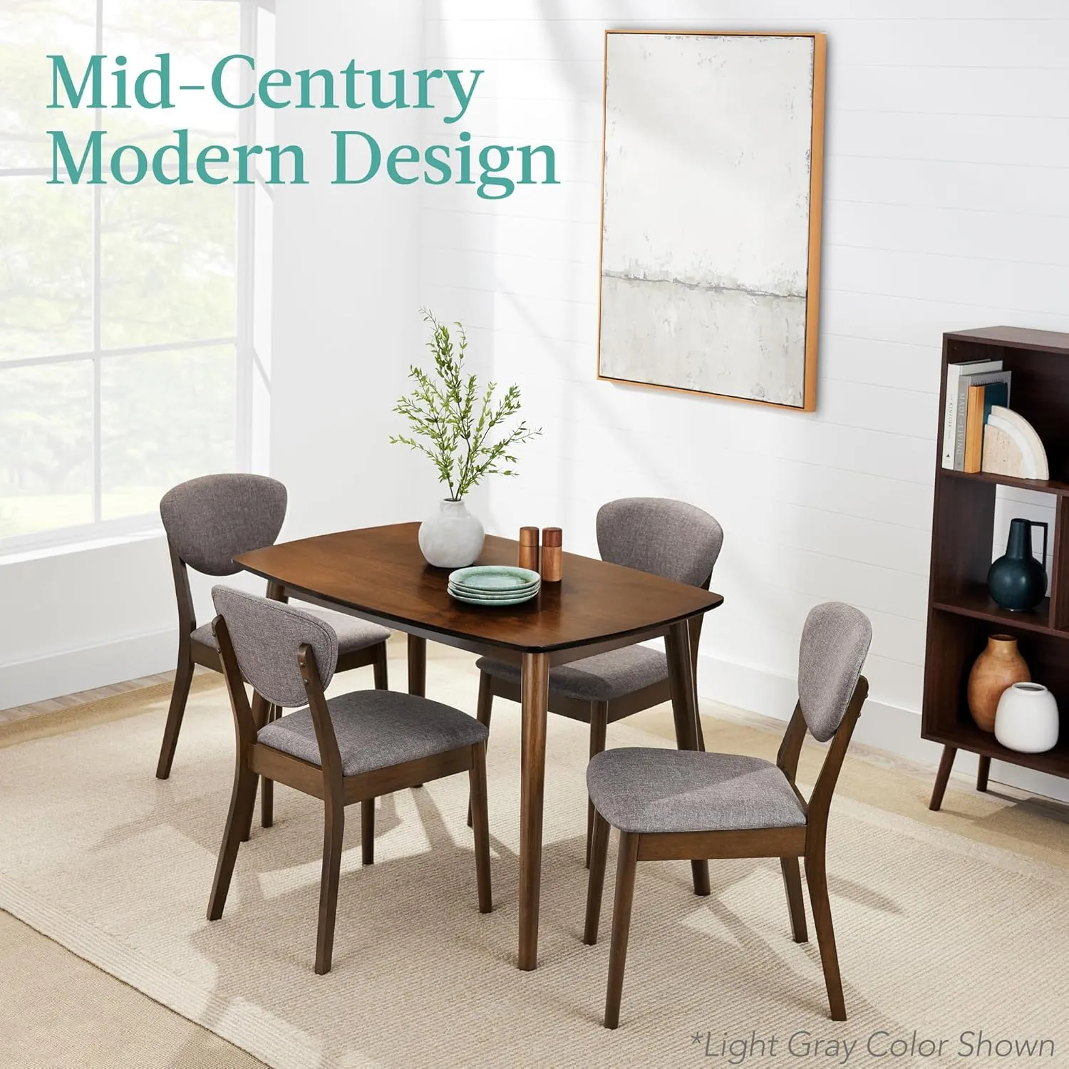 Best Choice Products 5-Piece Dining Set, Compact Mid-Century Modern Table & Chair Set for Home, Apartment w/ 4 Chairs, Padded Seats & Backrests, Wooden Frame - Walnut/Cream