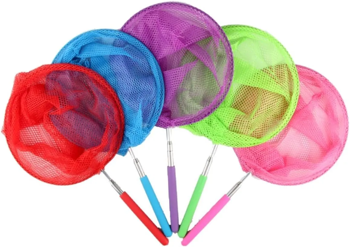 BESTonZON 5pieces Telescopic Insect Net for Boy Girl Lightweight Retractable Catching Tool Fluorescent Green Outdoor Garden Toy for Nature Exploration