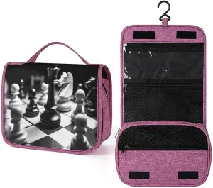 Black And White Chess Travel Toiletry Bag for Women,Hanging Toiletry Organizer with Hook, Makeup Bag Travel Organizer for Shampoo,Toiletriesl