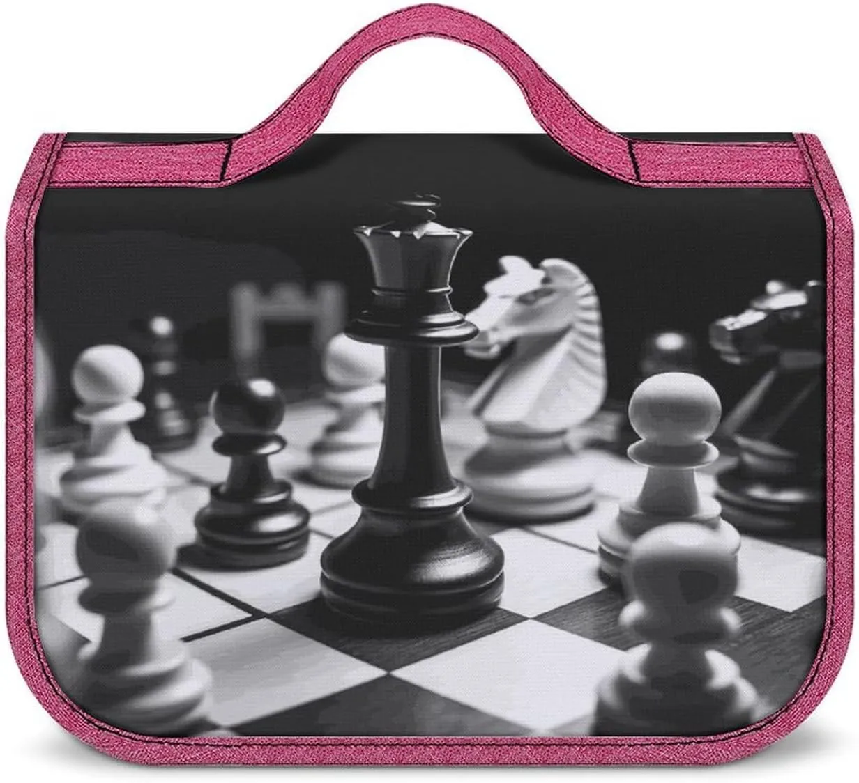 Black And White Chess Travel Toiletry Bag for Women,Hanging Toiletry Organizer with Hook, Makeup Bag Travel Organizer for Shampoo,Toiletriesl