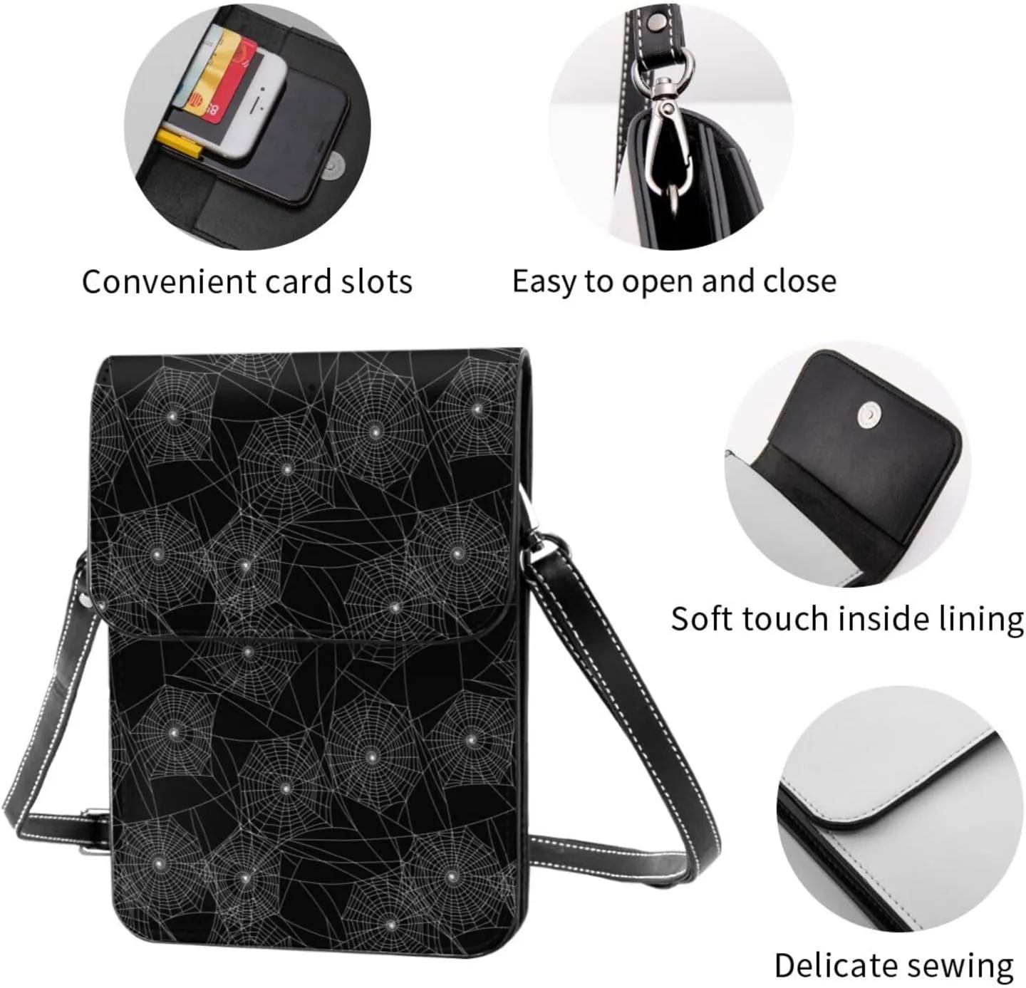 Black and White Cow Print Leather Crossbody Cell Phone Purse Small Wallet Bags Adjustable Phone Bag for Women