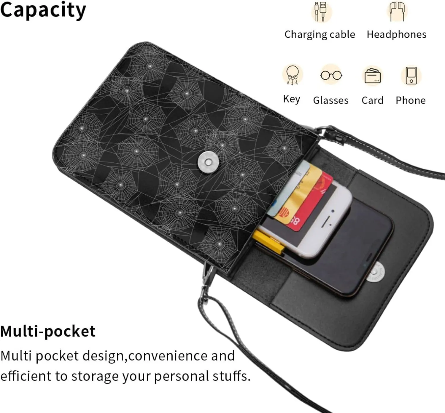 Black and White Cow Print Leather Crossbody Cell Phone Purse Small Wallet Bags Adjustable Phone Bag for Women