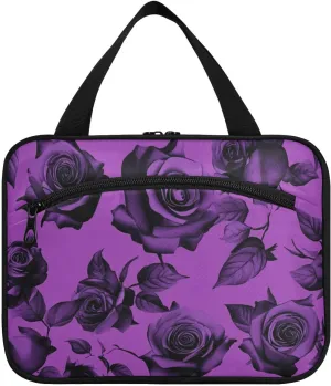 Black Purple Roses hanging makeup travel bag with hook, designer accessories hanging toiletry bag for accessories must haves gym organizador de maquillaje para L