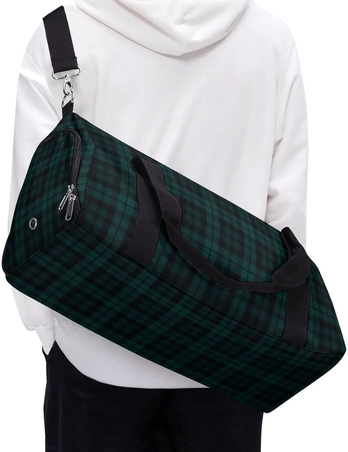 Black Watch Tartan Pattern Portable Large Capacity Fully Printed Fitness Bag Unisex