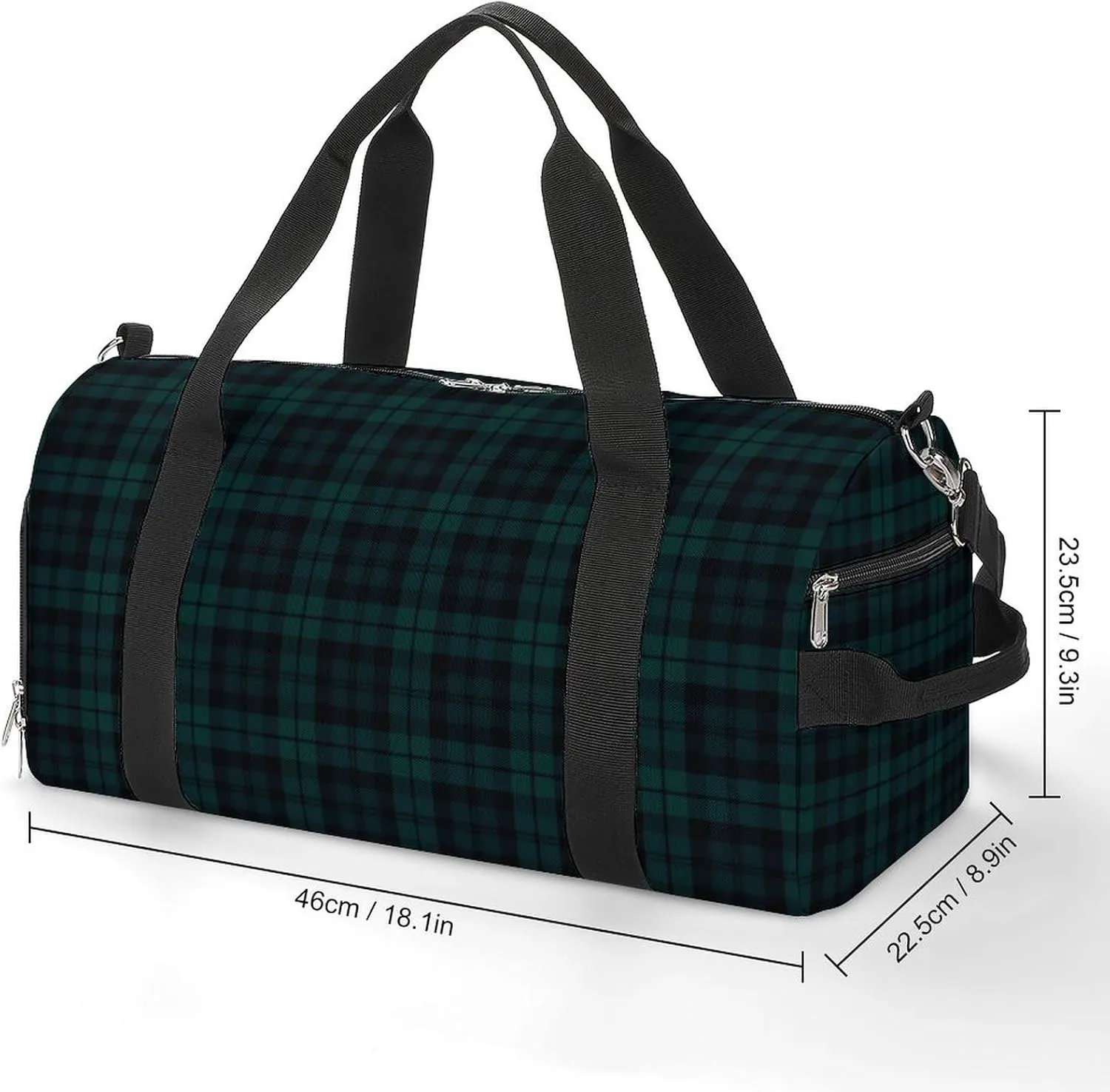 Black Watch Tartan Pattern Portable Large Capacity Fully Printed Fitness Bag Unisex