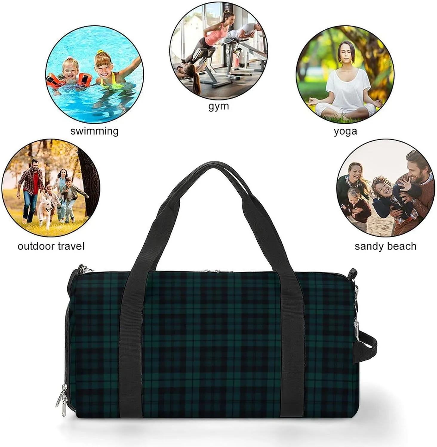 Black Watch Tartan Pattern Portable Large Capacity Fully Printed Fitness Bag Unisex