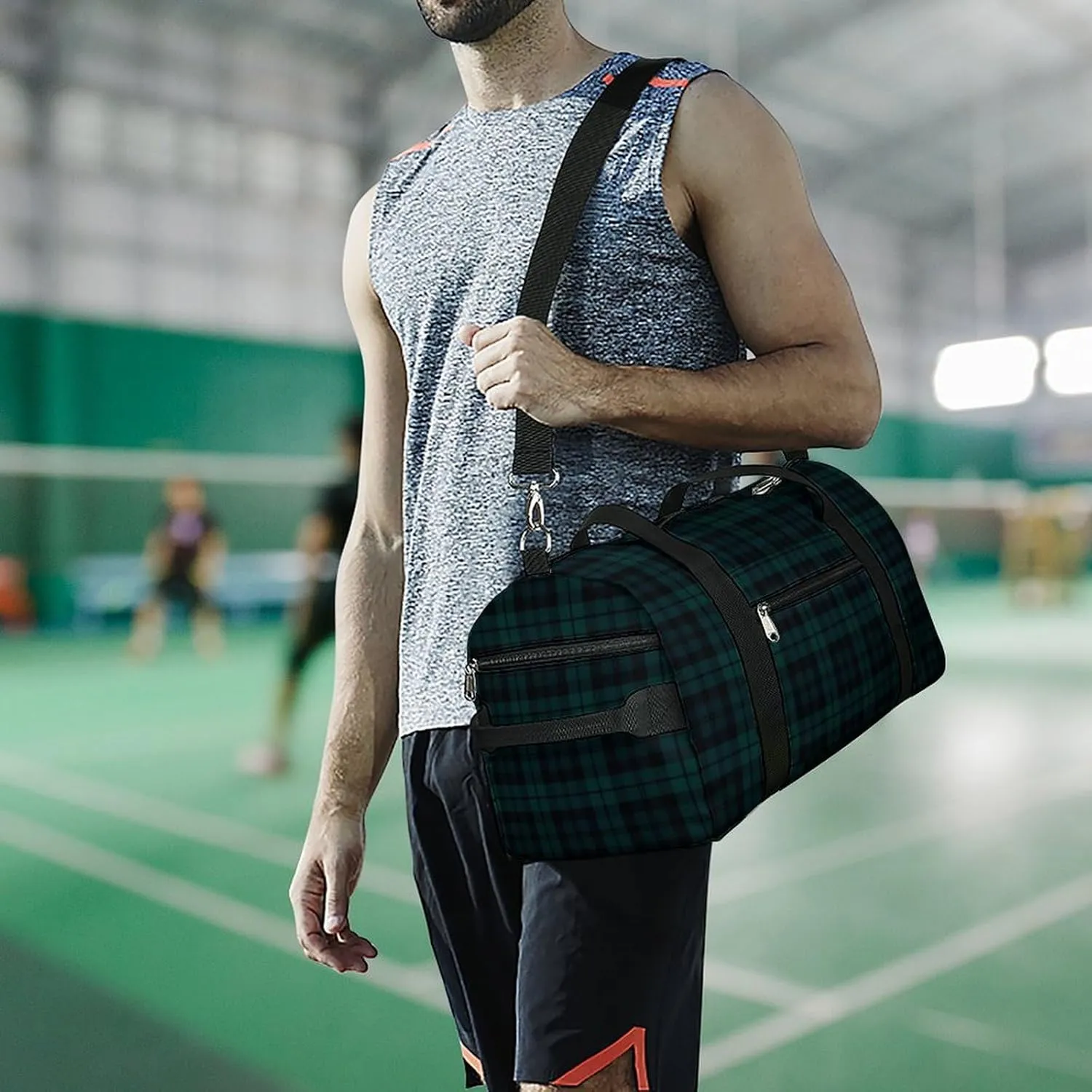 Black Watch Tartan Pattern Portable Large Capacity Fully Printed Fitness Bag Unisex