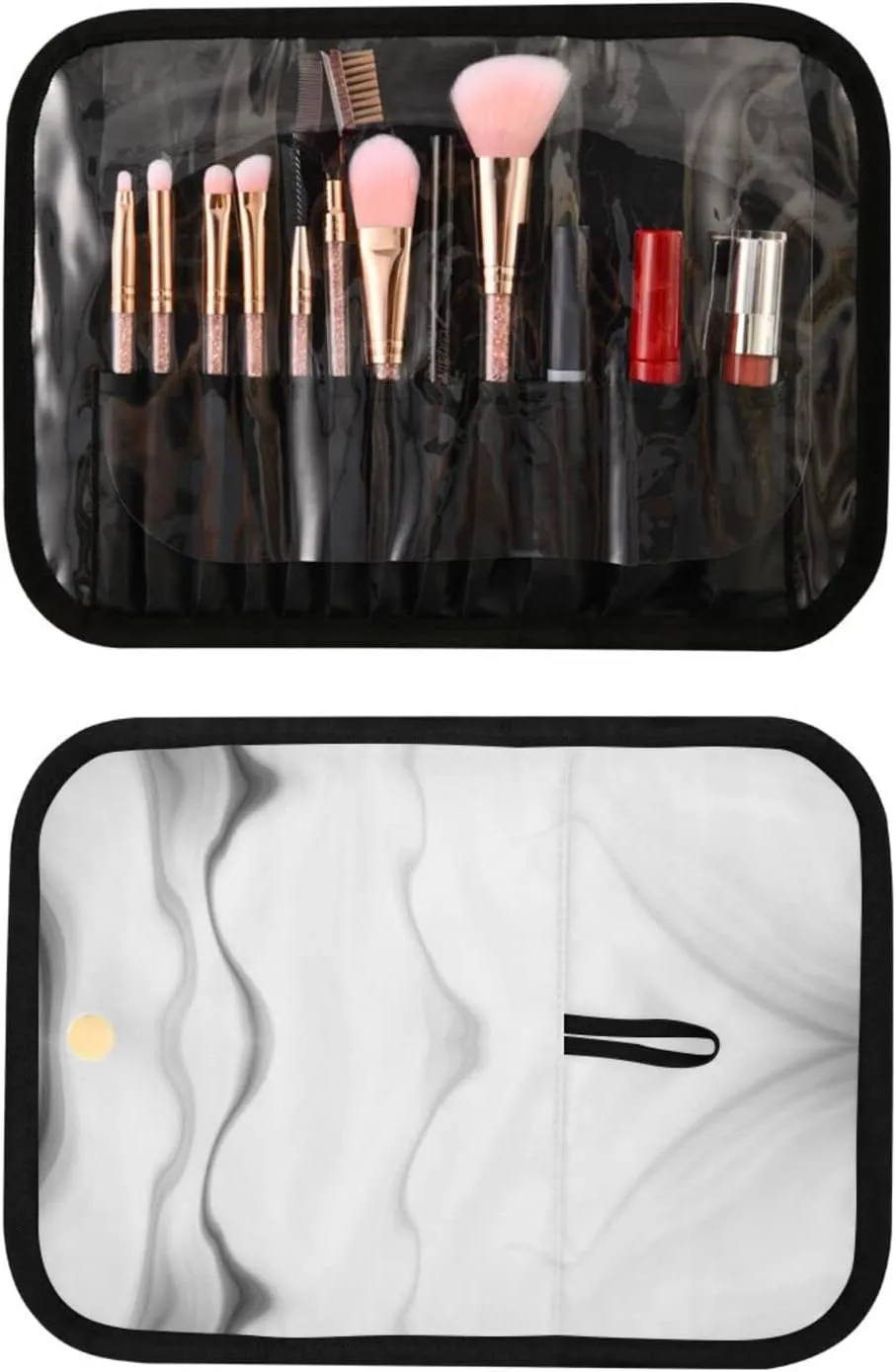 Black White Liquid Marble Agate Slab Paint Pastel Macro Wavy 3 PCs Set Toiletry bags, 1 Women's Travel Cosmetic Bag, 1 Hanging Toiletry Wash Bag, 1 Brush Case, Portable Makeup Storage Case